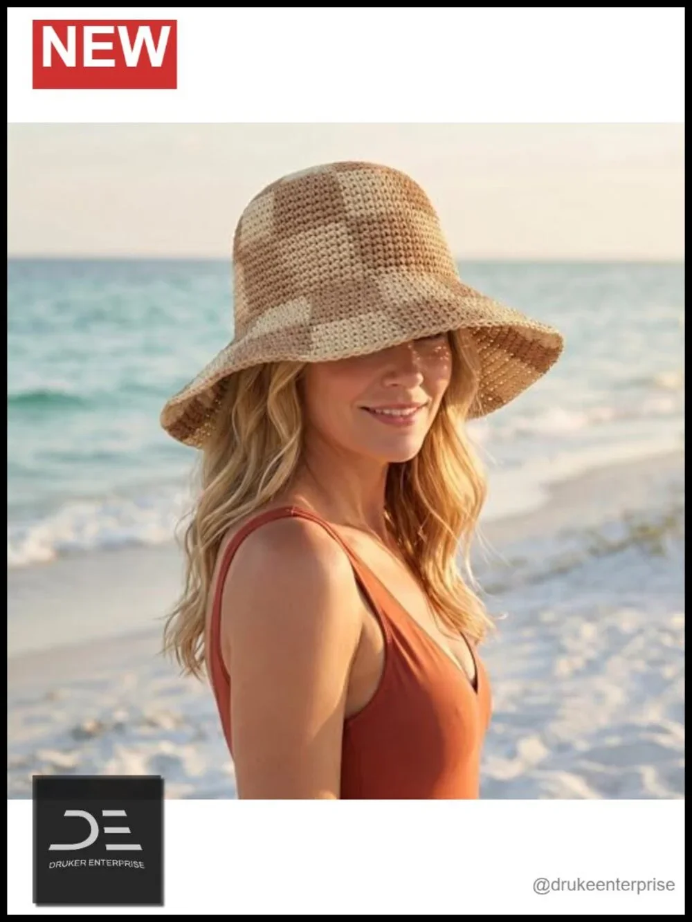 XXL Checkered Straw Sun Hat with Wide Brim for Big Heads UV Protection Foldable